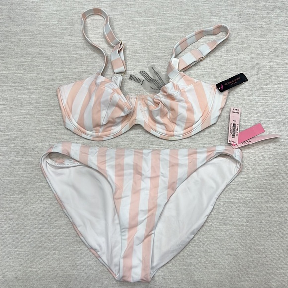 Victoria Secret Swim Pink White Stripe 2 Piece Bikini Swim Set - Picture 4 of 5